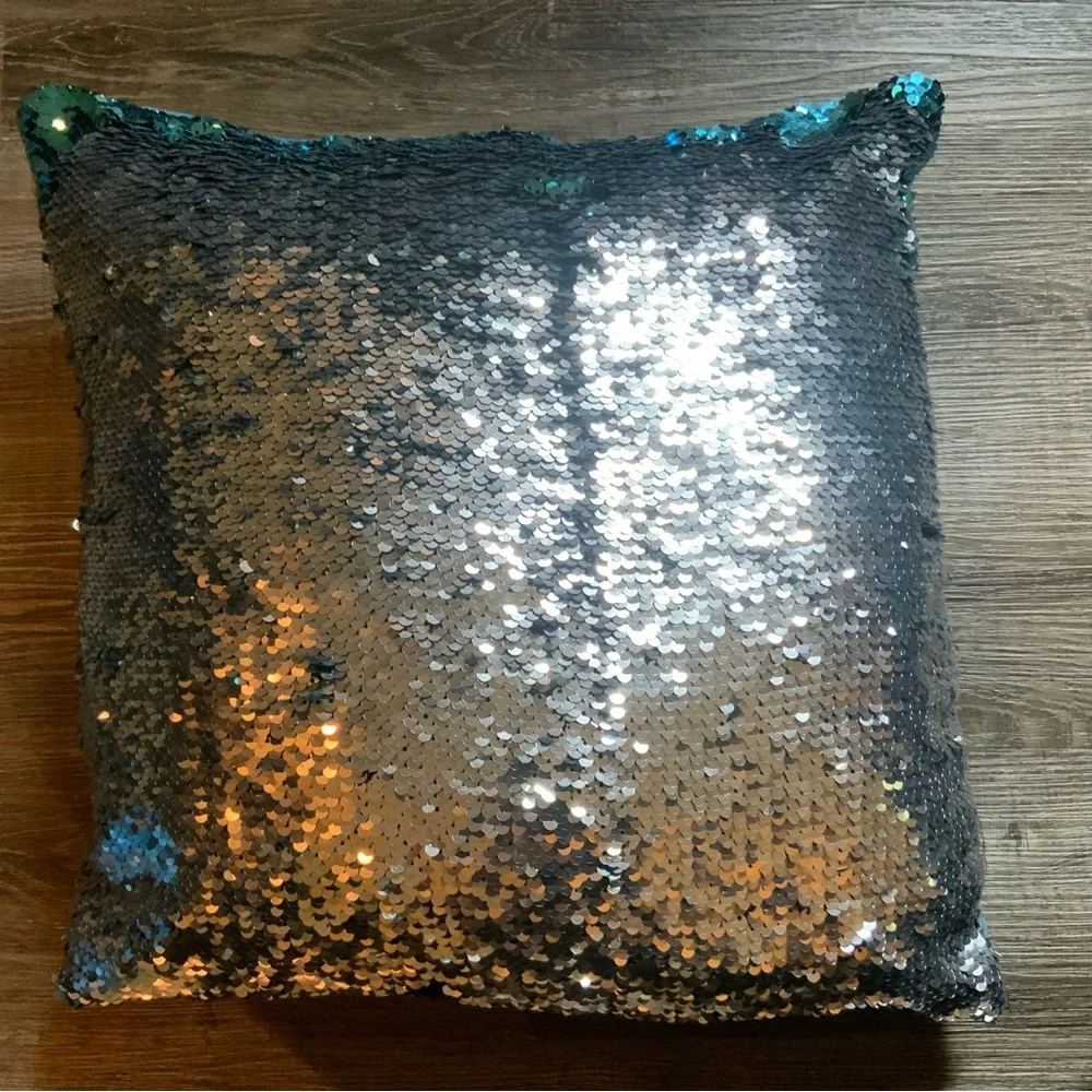 Reversible Sequin Pillow - blue and Silver